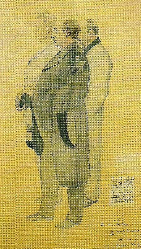 Carl Larsson portratt av lektor bjorkman, rektor lundberg och lektor borgstedt oil painting image